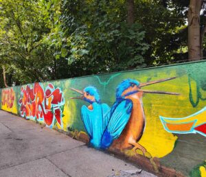 Augsburg Haunstetter Straße Streetart Gestaltung von Erwa.One eines Eisvogels Schwaben