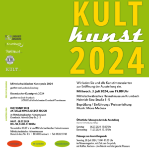 KULT Kunst Krumbach die Kunstausstellung im schwäbischen Heimatmuseum im Landkreis Günzburg mit Kunstwerken von regionalen Künstlern aus der Malerei und Skulptur und Plastik