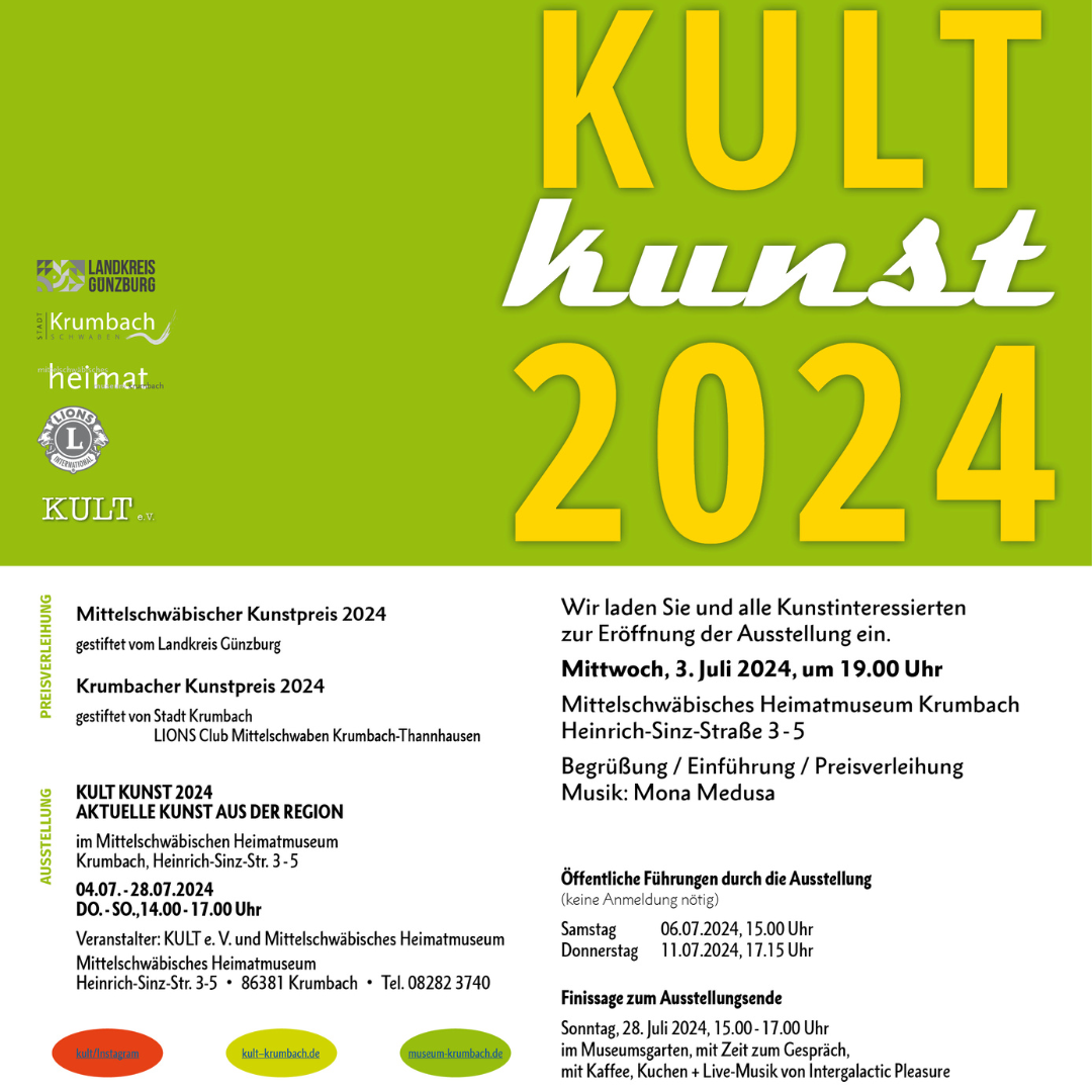 KULT Kunst Krumbach die Kunstausstellung im schwäbischen Heimatmuseum im Landkreis Günzburg mit Kunstwerken von regionalen Künstlern aus der Malerei und Skulptur und Plastik