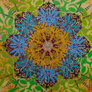 Neue Ornamente by Erwa.one Passagengestaltung der Zederpassage am Hauptplatz von Landsberg am Lech, Streetart und urbane Kunst, professionnelle Auftragsarbeit mit einzigartigen Schablonen-Motiven. Zweites Hauptornament - komplexe Geometrie mit vielen Farben und Einzelheiten