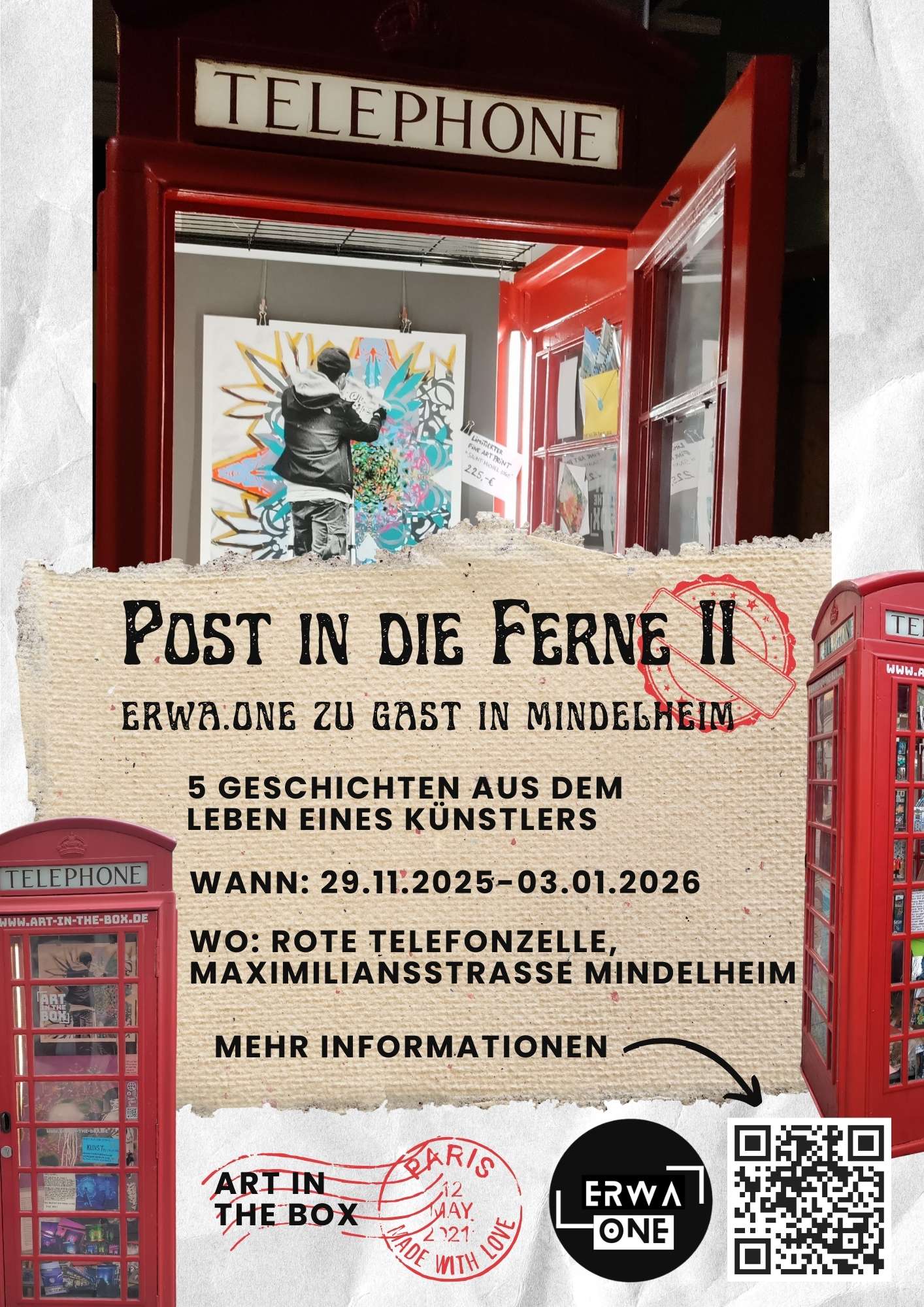 Ausstellungs-Flyer Solo Ausstellung Post in die Ferne von Erwa.One